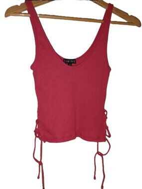 Timing Pink Ribbed Scoop Neck Tank Top with Side Tie Details